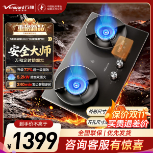 万和[超省星G9D Pro]5.2kW天然气猛火72%一级能效双边定时合金防爆面板家用煤气双炉具双灶台燃气灶