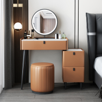 欧梵森 意式极简轻奢岩板梳妆台收纳柜一体伸缩边柜组合ins网红梳妆桌子现代简约小户型化妆桌北欧卧室化妆台