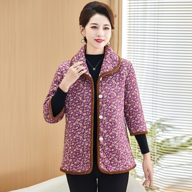 50岁妈妈棉衣中老年中袖妈妈装棉服女50岁中年加绒棉袄大码女装冬