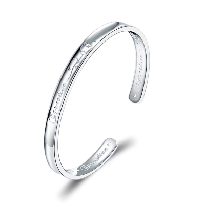 中国工艺 银饰手镯 相知相伴足银20克 开口式手镯 生日礼物纪念日送女友银手镯
