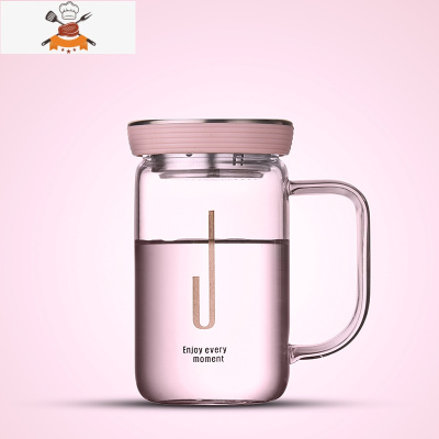 玻璃杯女办公室透明水杯家用茶杯带把带手柄带盖网红喝水杯子女款 敬平