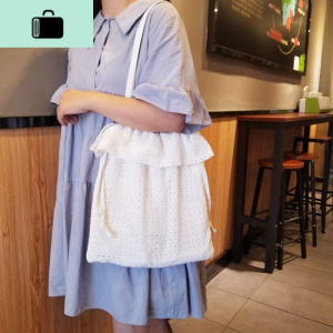 原创新款春夏ins风清新绣花镂空帆布包单肩包手提包帆布袋仙女包NEW LAKE 白色镂空单肩包女士单肩包 白色镂空单肩包