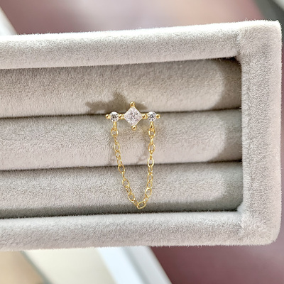 925银针U形链式方钻时尚耳钉日韩耳骨钉常规细针送女朋友老婆情人节七夕生日礼物