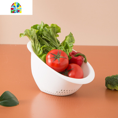 洗菜盆塑料厨房盆子家用双层大号北欧客厅创意水果篮淘米盆 FENGHOU 北欧双层深蓝洗菜篮洗菜篮