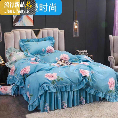 床单被套床上用品四件套棉棉欧式床结婚庆床罩床裙款简约被罩 三维工匠