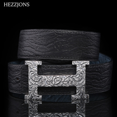赫泽琼斯HEZZJONES文玩皮带手工雕刻牡丹花纯银扣腰带进口鲨鱼皮皮带中年商务时尚奢侈品腰带进口鲨鱼皮+纯银扣