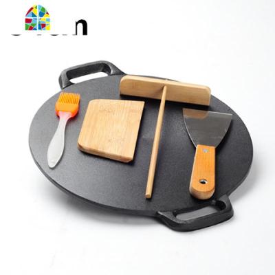 34cm加厚铸铁煎饼锅平底烙饼锅铁板鏊子燃气灶家用摊煎饼果子工具 FENGHOU 34cm[全套工具+防烫手套]煎锅