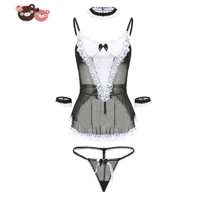 绿彩虹光情趣内衣服超性感火辣蕾丝开档挑逗仆免脱制服诱惑激情套装睡裙+脖环+手环+头饰+T裤+腿环不含模特刷子均码