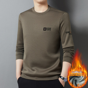 卫衣男士加绒冬季新款圆领套头印花潮流男装上衣加厚保暖打底衫男