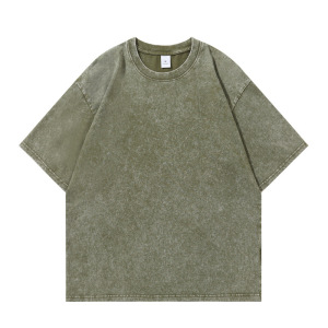 重磅240G棉短袖圆领宽松做旧水洗棉短袖T恤美式复古男女设计感