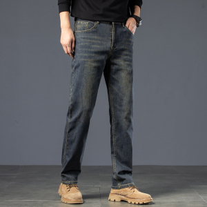 金盾(KIN DON)秋冬款弹力直筒宽松牛仔裤男高腰高端冬季厚款大码长裤子加大码肥佬裤