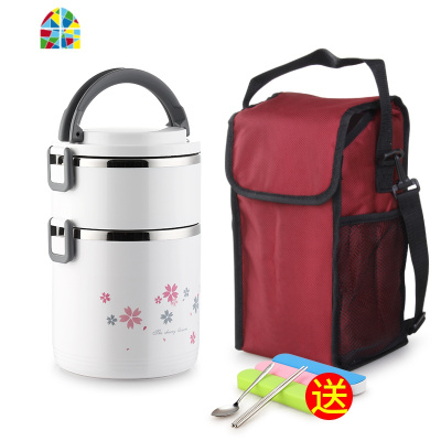 家用不锈钢多层超长保温桶饭盒大容量超大便携上班族双层带便当盒 FENGHOU 粉色5层+袋(全密封)