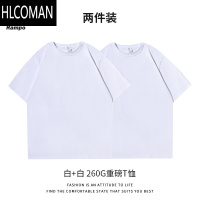 HLCOMAN装 二本针260g短袖t恤男款圆领宽松休闲白色打底衫潮