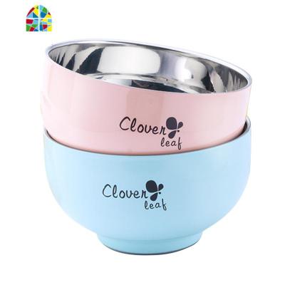 食品级不锈钢饭碗 单个家用日式餐具儿童碗大童防烫防摔套装可爱 FENGHOU 11.5cm蓝粉两只装