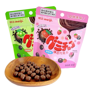 明治橡皮糖弹芯巧克力袋装40g青提草莓味婚庆结婚喜糖休闲零食品