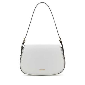 Michael Kors女款纯皮纹理单肩包光滑小牛皮金色五金斜挎包 WHITE