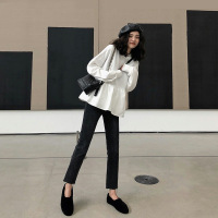 秋季新款韩版宽松显瘦学生休闲上衣纯色薄款卫衣女装