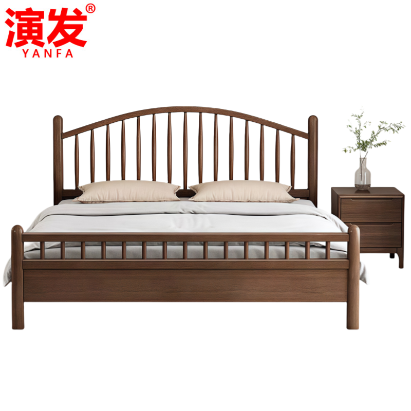 演发 实木床+床头柜 1.8m 套