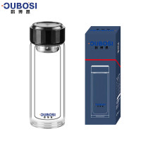 欧博思 新升级杯盖款玻璃水杯 高硼硅玻璃杯泡茶杯 随手礼 户外办公旅行车载杯子 精美彩盒装 SH-2356(非温显)