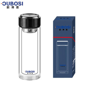 欧博思 新升级杯盖款玻璃水杯 高硼硅玻璃杯泡茶杯 随手礼 户外办公旅行车载杯子 精美彩盒装 SH-2356(非温显)