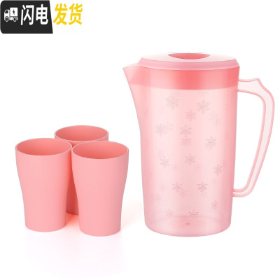 三维工匠冷水壶塑料家用茶壶扎壶凉杯高温凉白开水杯大容量耐热凉水壶套装 级版粉红色2.2+3粉杯