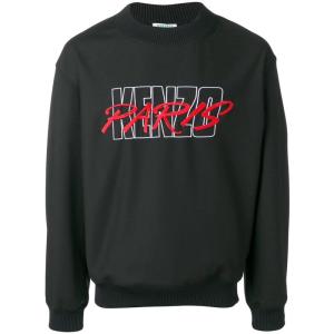 高田贤三(Kenzo)黑色圆领LOGO印花罗纹拼接连帽运动卫衣男