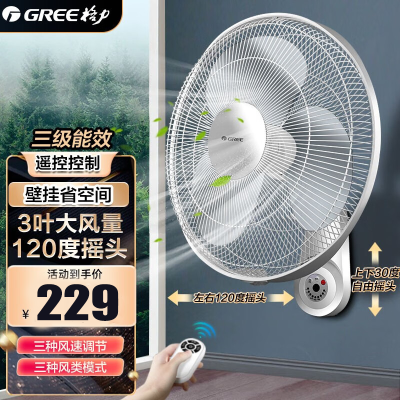 格力(GREE)电风扇家用16吋壁扇挂壁式壁挂式办公餐厅远程遥控挂墙风扇 FB-4001B-WG
