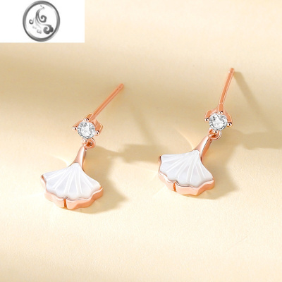 JiMi杏叶耳环小众设计感小裙子高级白贝母耳坠轻奢耳钉女银银彩金耳饰