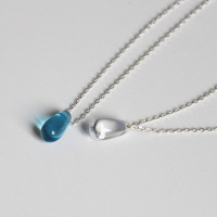 水滴纯银项链S925银纤细锁骨链蓝白色简约清新感气质短项链女学生送女朋友老婆情人节七夕生日礼物