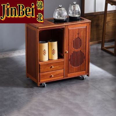锦北实木移动茶水柜茶桌边柜泡茶台烧水壶一体边柜单门双抽煮茶电器