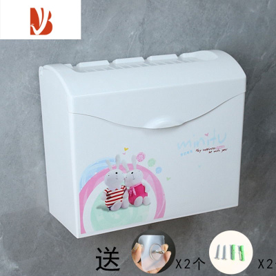 三维工匠农村厕所水泥墙纸巾盒置物架壁挂式抽纸盒免打孔创意防水纸巾架 卡通小兔(上掀盖)