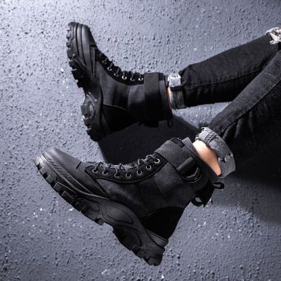 Ideamini男鞋2020新款高帮帆布马丁靴秋季潮流休闲工装靴子百搭男潮鞋靴子