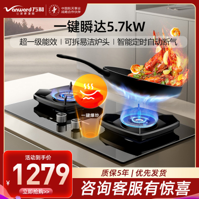 万和(Vanward)[一级能效]燃气灶天然气 5.7KW猛火90秒一键爆炒 智能定时熄火保护可调节盘JZT-S5L55