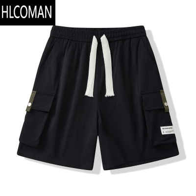 HLCOMAN美式抽绳短裤男夏季潮冰丝薄款五分裤大码宽松休闲中裤男款