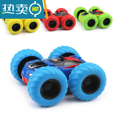 儿童惯性双面翻滚跟斗车旋转特技回力车男孩越野车耐摔玩具车赛车真智力翻滚车随机2只装(可选颜色)回力玩具