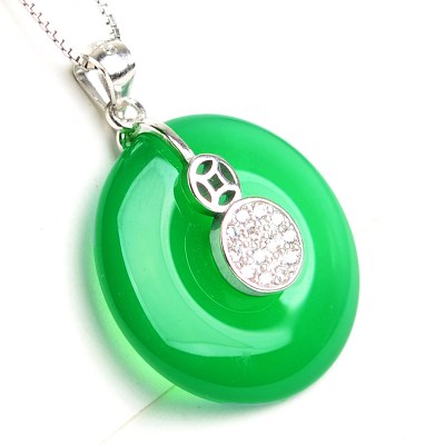 S925银玉髓圆形吊坠