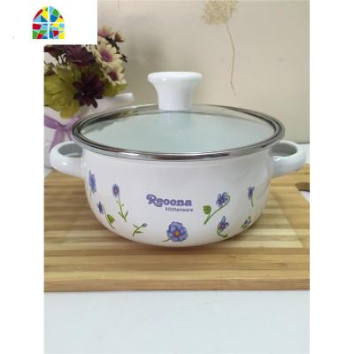 带盖双柄汤锅加厚珐琅炖锅汤锅小锅婴儿煮热牛奶锅电磁炉 FENGHOU 22厘米盖子兰花锅