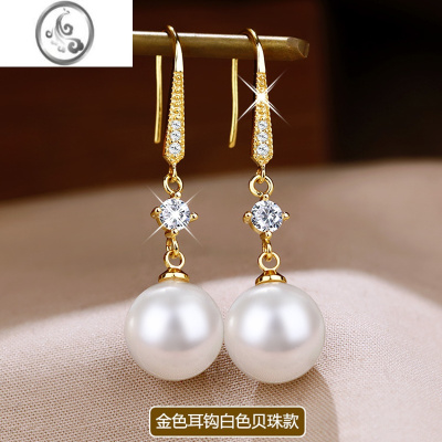 JiMi珍珠银银耳环女2023新款潮网红轻奢高级感耳坠金色日韩耳饰礼物