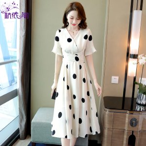 波点连衣裙女夏2024新款女装感法式气质收腰修身显瘦雪纺裙子