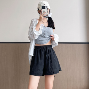 灰色开叉冰丝运动短裤女夏季2026新款高腰休闲中裤山本五分阔腿裤