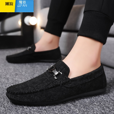 聚范夏季新款男鞋透气一脚蹬豆豆鞋老北京布鞋男士休闲懒人百搭帆布鞋