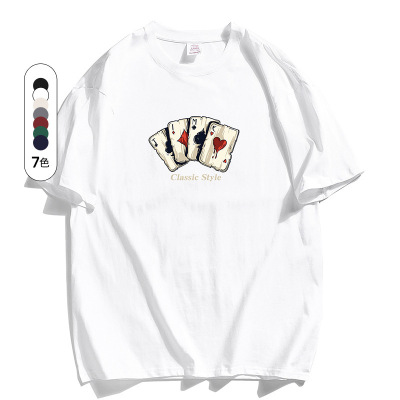 美式情侣短袖夏装潮牌男装圆领宽松半袖上衣印花T恤扑克男女同款_270