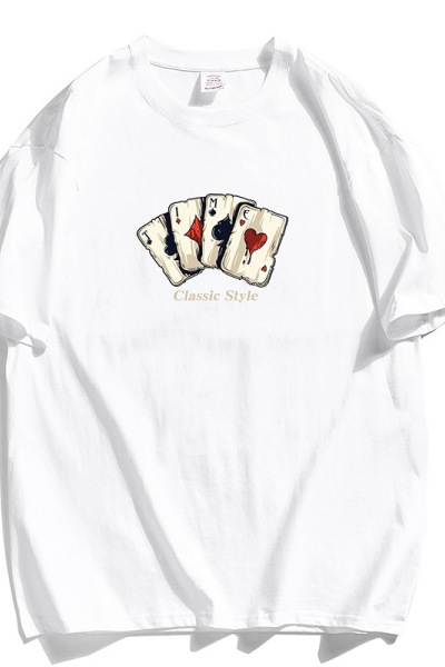 美式情侣短袖夏装潮牌男装圆领宽松半袖上衣印花T恤扑克男女同款_270