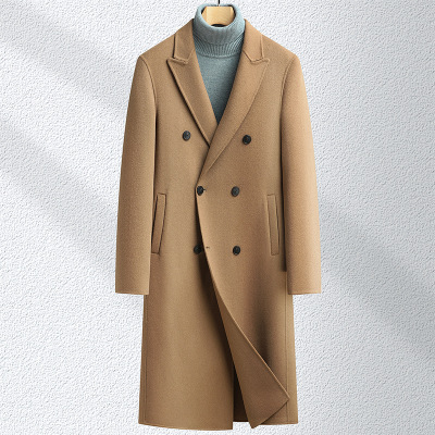 男士羊毛呢子大衣秋冬新款男士过膝长款三排扣大衣风衣双面呢外套