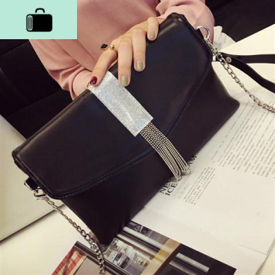 手包女2020新款夏季手拿包女软皮欧美时尚镶钻晚宴包流苏信封包潮NEWLAKE黑色女手包黑色