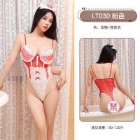 九里晴川情趣内衣纯欲护士制服蕾丝蝴蝶结心型透视连体衣性感套装 九里晴川LT030[爱心连体衣-开裆暗扣-粉色] 均码
