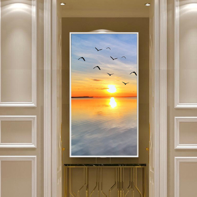 新房装饰画入户玄关装饰画简约晶瓷画走廊竖版轻奢北欧大气海上日出30*60玄关画黑框铝合金框+镜面晶瓷画（厚度35mm