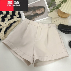 YIBUSHENG卷边高腰弹力西装休闲裤女2023年春秋韩版百搭显瘦外穿阔腿短裤潮