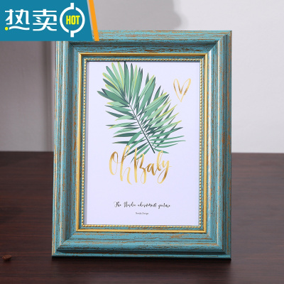 敬平复古怀旧相框摆台6六7七8八10寸5创意简约A4寸12加洗照片框架挂墙 复古蓝 6寸[可放10.2*15.2cm]横