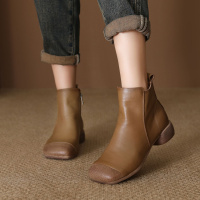 头层牛皮马丁靴女秋冬新款软底舒适 真皮复古潮牌粗跟短靴女